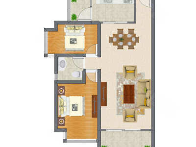 2室2厅 87.06平米户型图