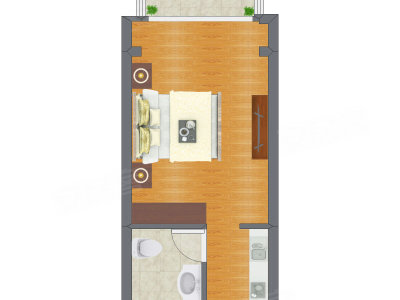 1室1厅 24.21平米户型图