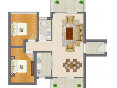 2室2厅 80.89平米户型图