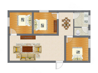 3室2厅 74.00平米户型图