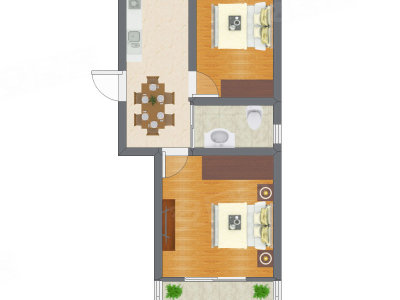 2室1厅 36.34平米户型图