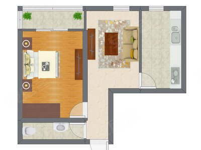 1室1厅 48.59平米户型图