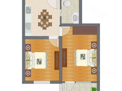2室1厅 54.47平米户型图