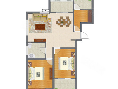 2室2厅 101.37平米户型图