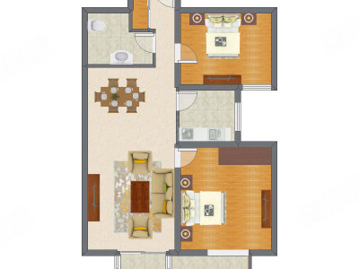 2室2厅 74.18平米户型图