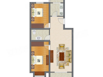 2室1厅 66.56平米户型图