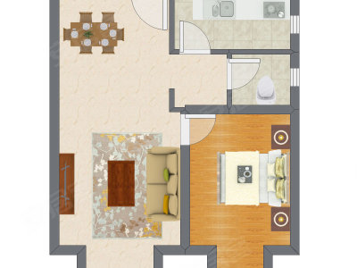 1室2厅 59.60平米户型图