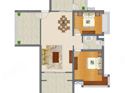 2室2厅 96.38平米户型图