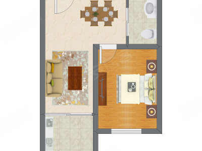 1室2厅 48.82平米户型图