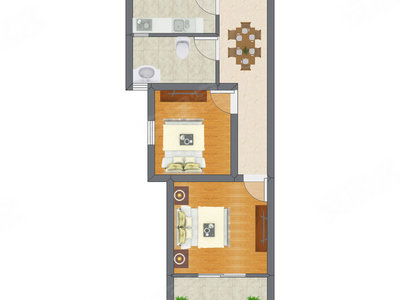 2室1厅 37.32平米