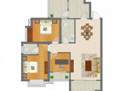 2室2厅 104.77平米户型图