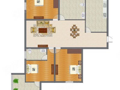 3室2厅 156.80平米户型图
