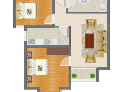 2室1厅 52.82平米户型图