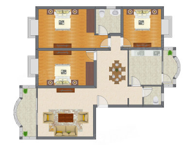 3室2厅 129.54平米户型图