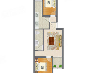 2室1厅 69.80平米户型图
