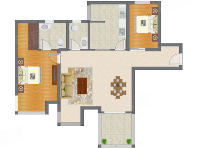 2室2厅 108.10平米户型图
