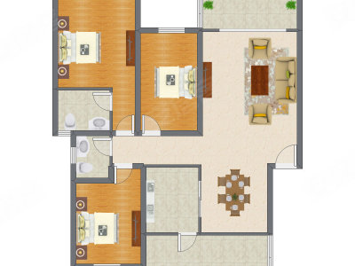 3室2厅 131.65平米户型图