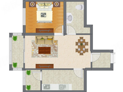 1室2厅 69.14平米