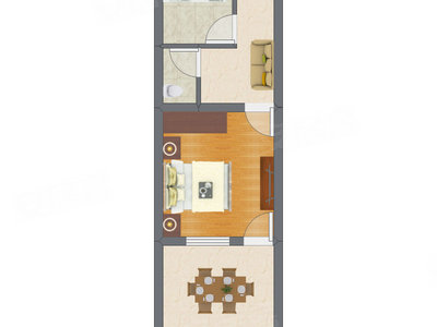 1室2厅 27.48平米户型图