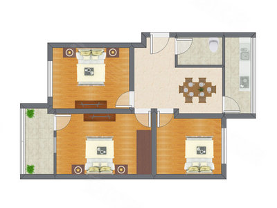 3室1厅 69.25平米户型图