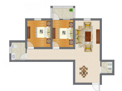 2室1厅 67.65平米户型图