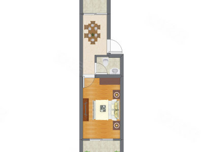 1室1厅 23.47平米户型图