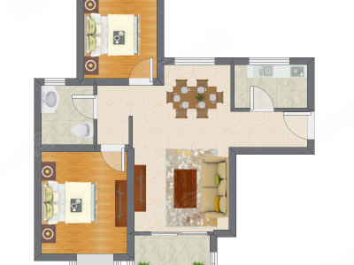 2室2厅 82.12平米户型图