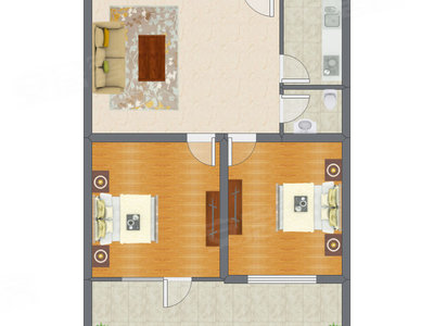 2室1厅 80.78平米