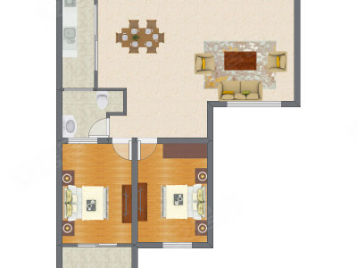 2室1厅 97.00平米