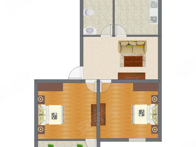 2室2厅 68.08平米户型图