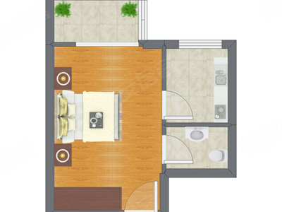 1室0厅 22.02平米户型图