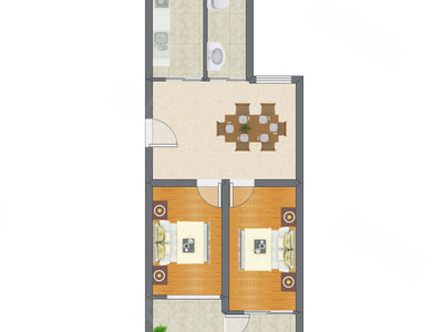 2室1厅 83.02平米户型图