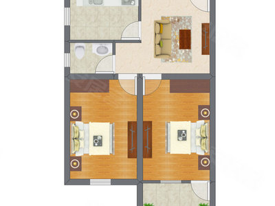2室1厅 48.17平米户型图