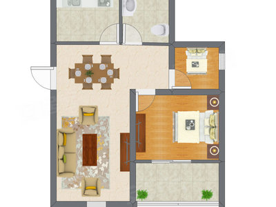 2室2厅 48.64平米户型图