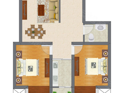 2室1厅 70.88平米户型图