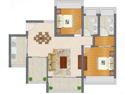 2室2厅 97.20平米户型图
