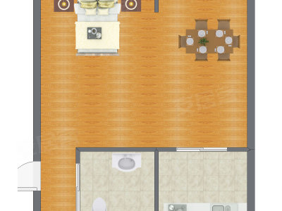 1室1厅 44.88平米户型图