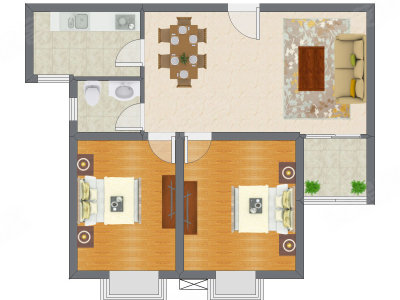2室2厅 84.88平米户型图