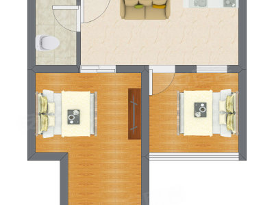 2室1厅 43.76平米