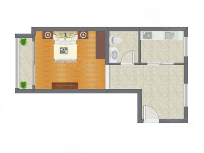 1室0厅 61.49平米户型图