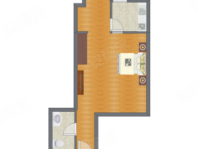 1室1厅 50.62平米户型图