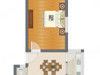 1室1厅 34.80平米户型图