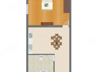 1室1厅 45.24平米户型图