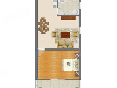 1室1厅 47.97平米户型图