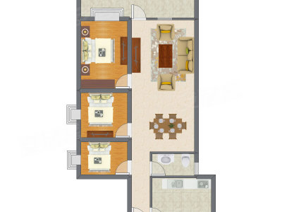 3室1厅 72.31平米