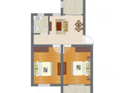 2室1厅 40.17平米户型图