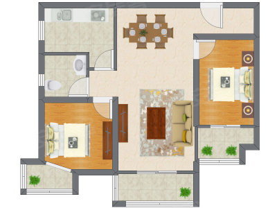 2室2厅 82.70平米户型图