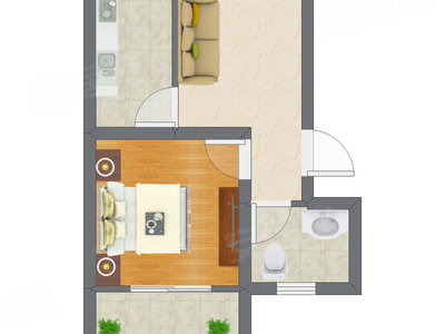 1室1厅 43.00平米户型图