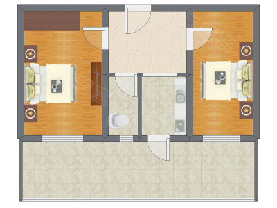 2室1厅 56.06平米户型图