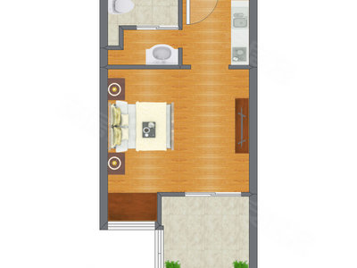 1室0厅 39.74平米户型图